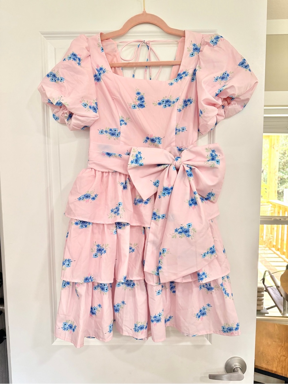 Pink Floral Tiered Dress with Bow